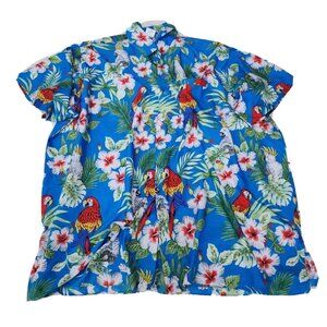 Rima Blue Hawaiian Cockatoo & Red McCaw Parrot Bird 100% Terivoile Sz XXL Shirt